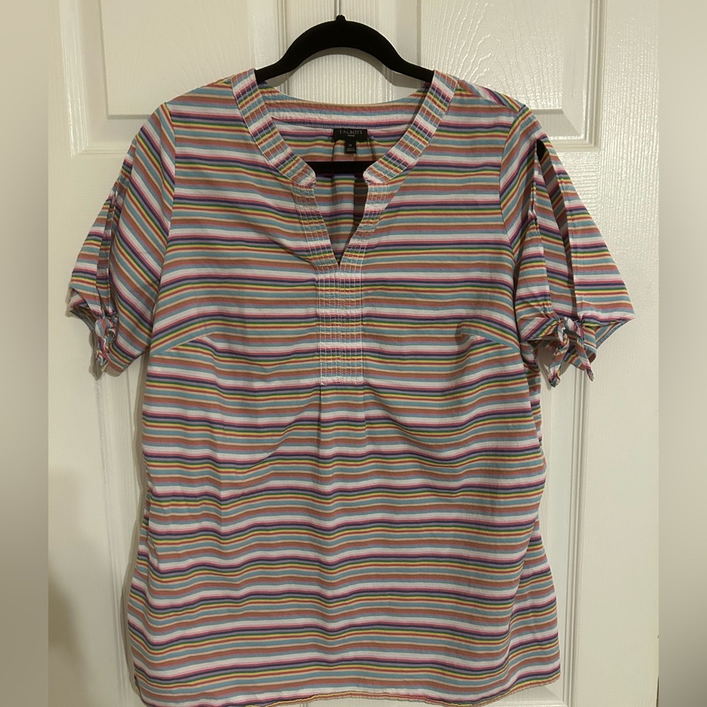 Talbots Vibrant Striped Tie-Sleeve Top
